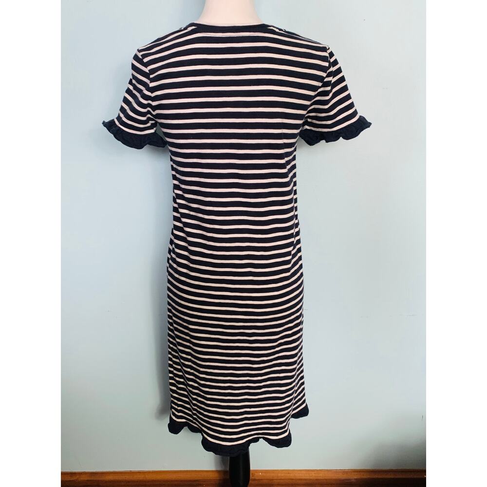 Boden Emily Navy Blue Striped Shift Dress with Ruffle Edge Size 6L - Picture 5 of 8